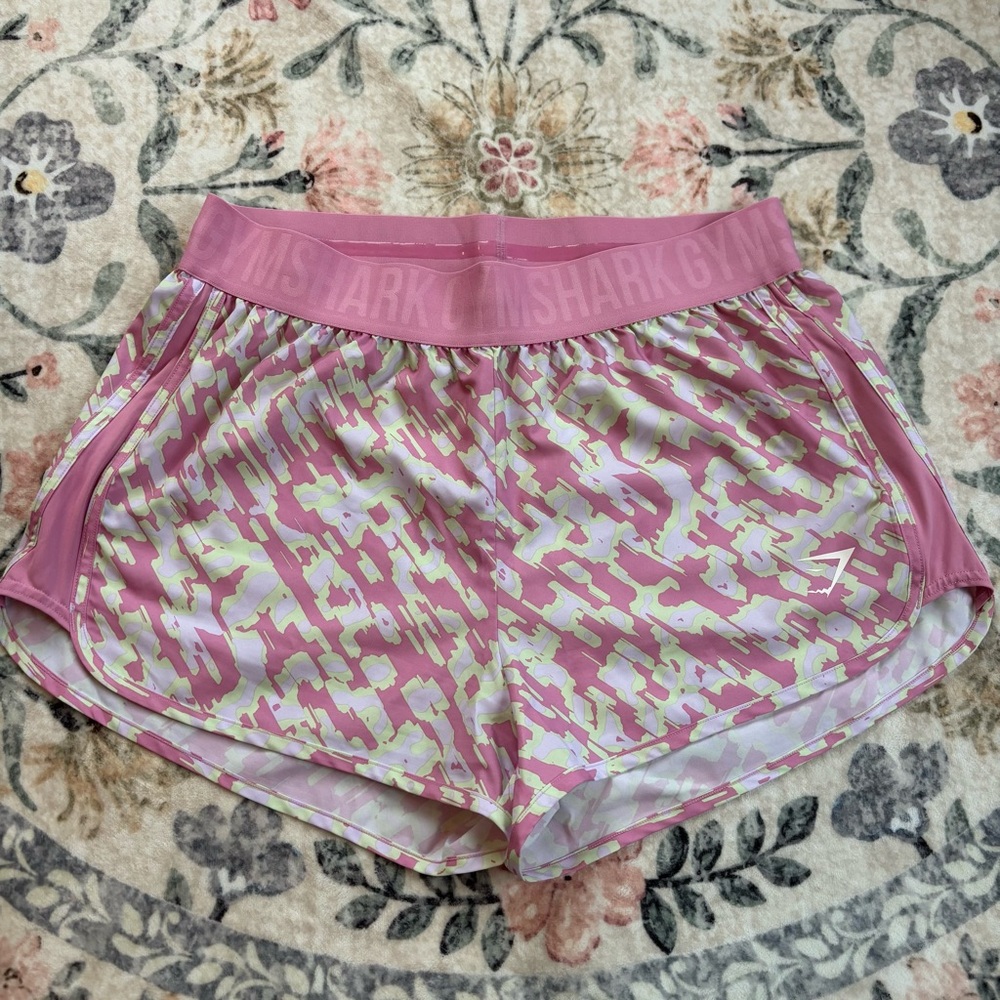 Gymshark Women's Athletic Shorts in Pink and White
